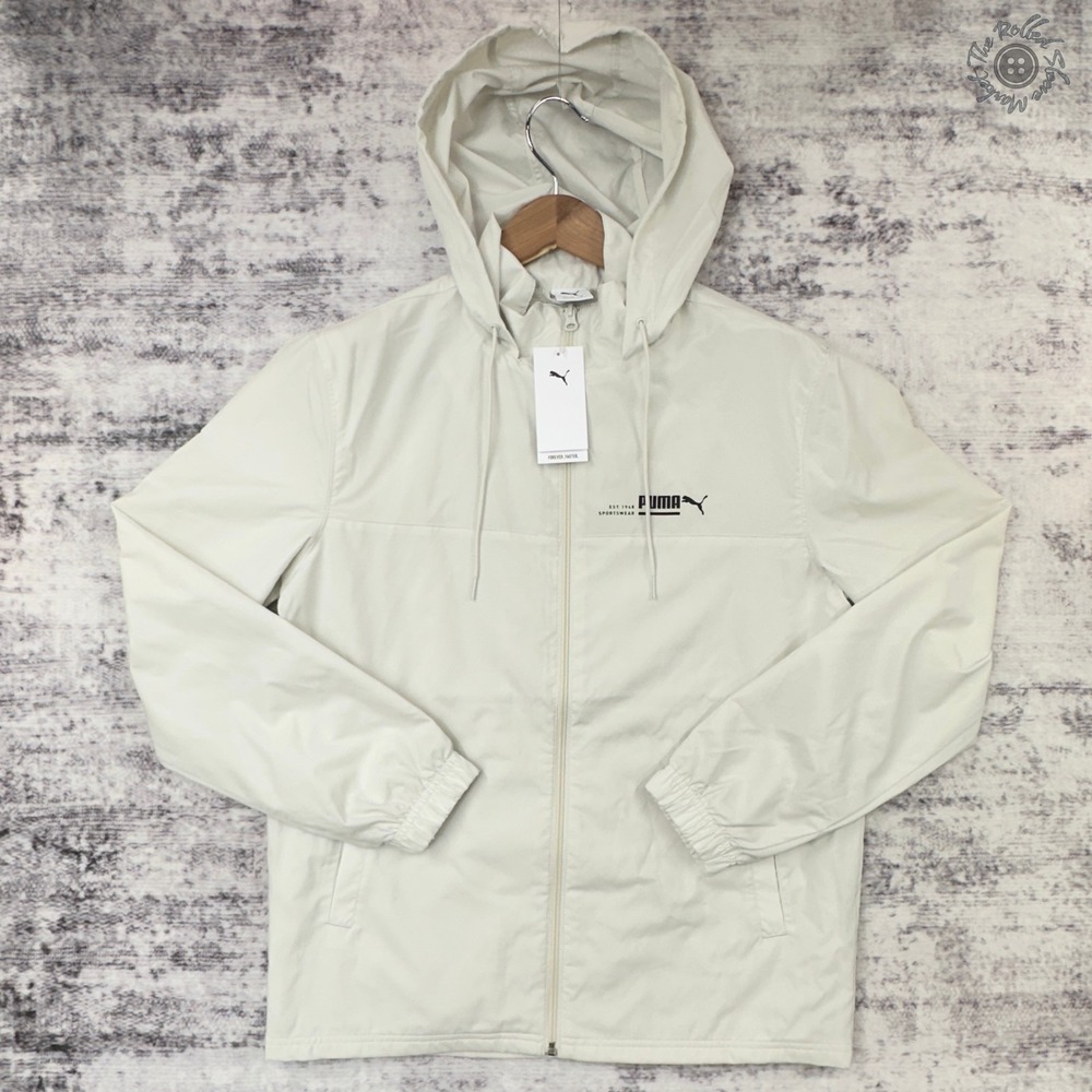 NWT Puma Lined Up Woven Jacket Men's Small Sedate Gray Hooded 686100 MSRP $60